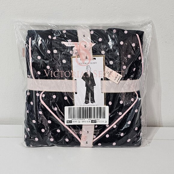 Victoria's Secret Flannel Long Pajama Set - Black / Blossom Dot - Size S/Regular - Picture 2 of 4